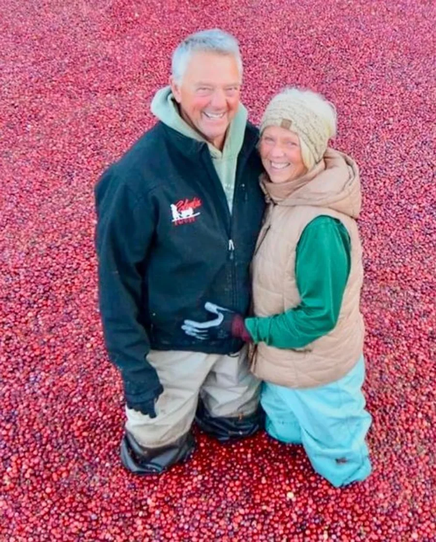 Barry and Jodie in their cranberry bog at winter harvest