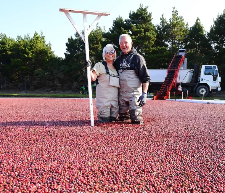 Barry and Jodie standing in their cranberry field outside Bandon